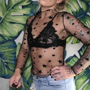 Black sheer stars top from Shein
